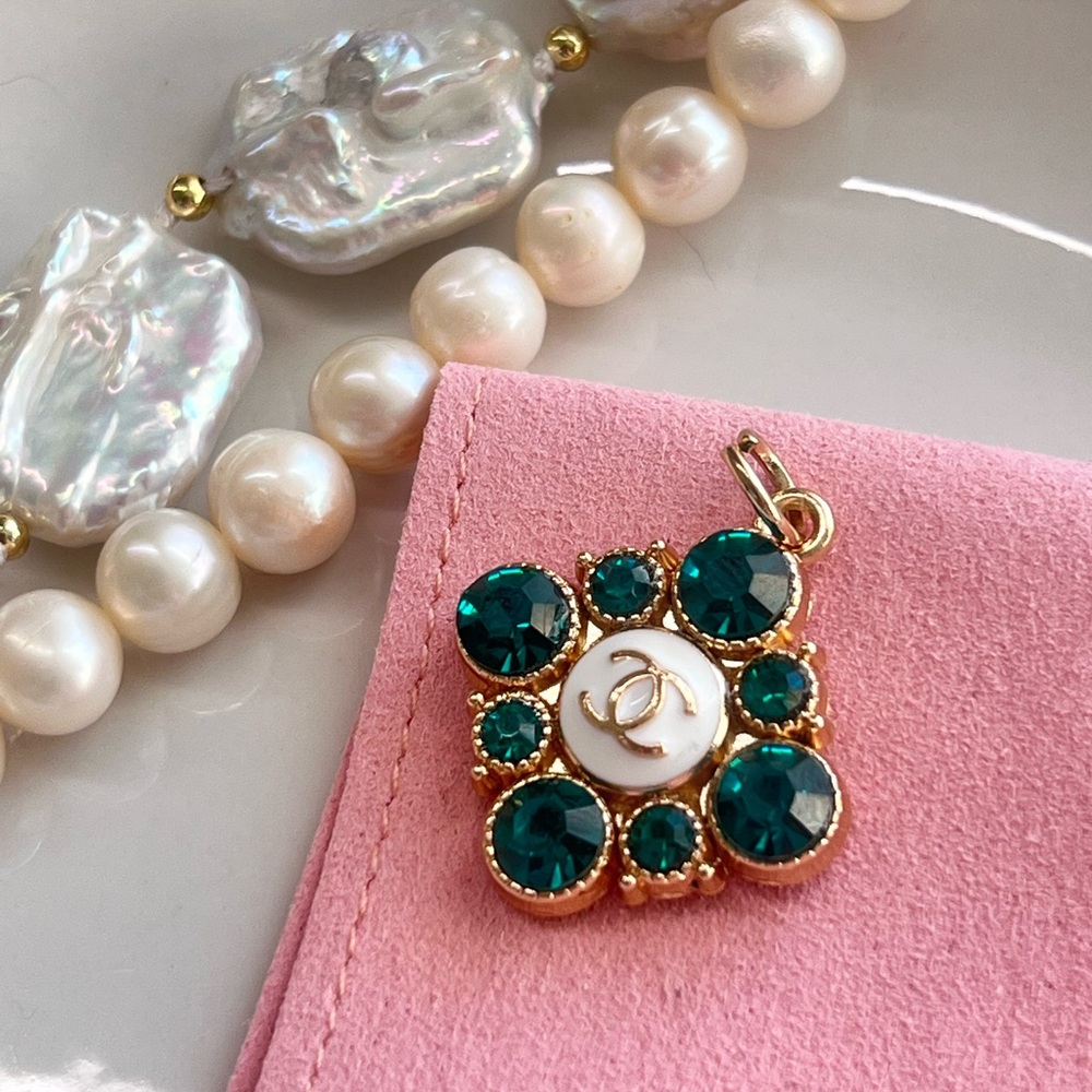 Chanel Gold and Green Rhinestone Charm